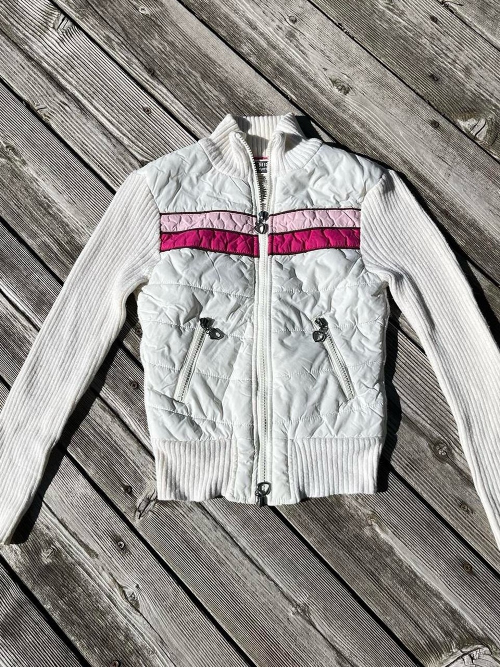 Route 66 white + pink knit/puffer zip up jacket